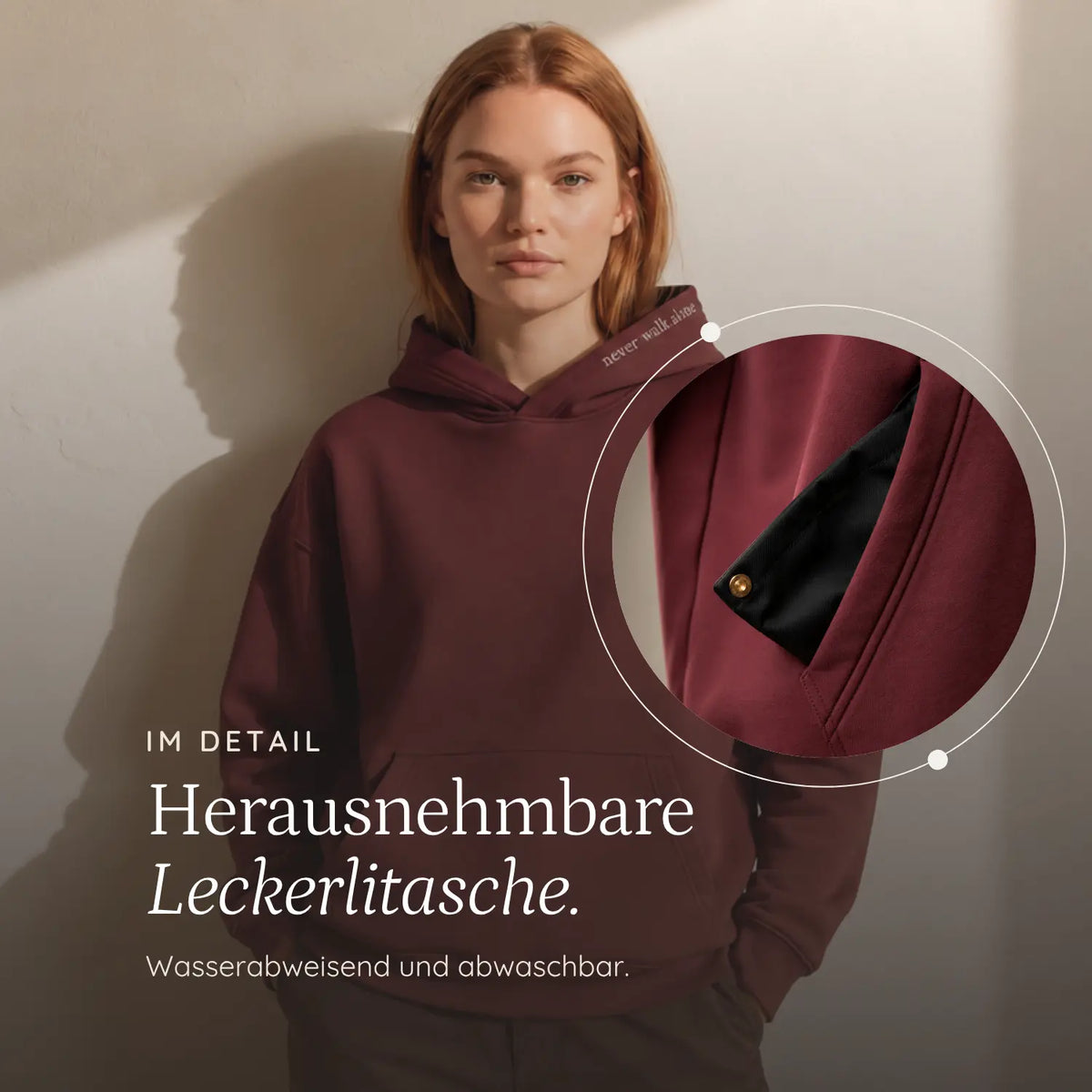 Hoodie Unisex – Never Walk Alone – Red Mahogany