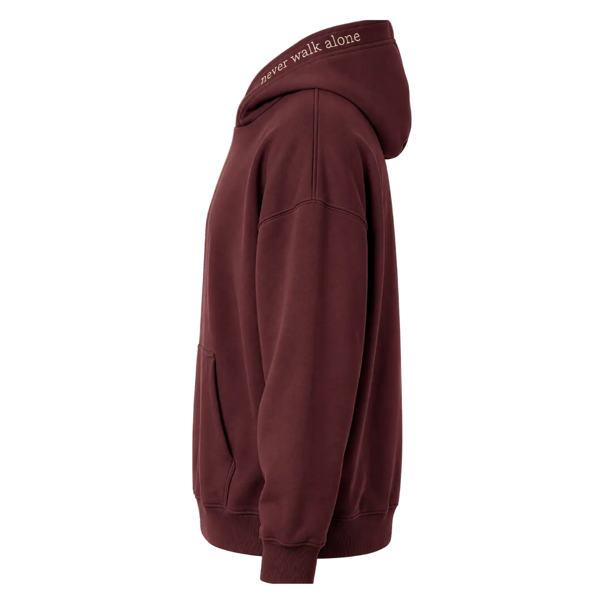 Hoodie Unisex – Never Walk Alone – Red Mahogany