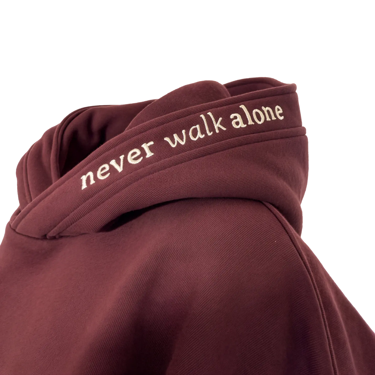 Hoodie Unisex – Never Walk Alone – Red Mahogany